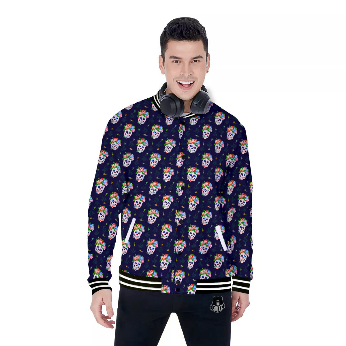 Skull Calavera Girl Print Pattern Baseball Jacket-grizzshop