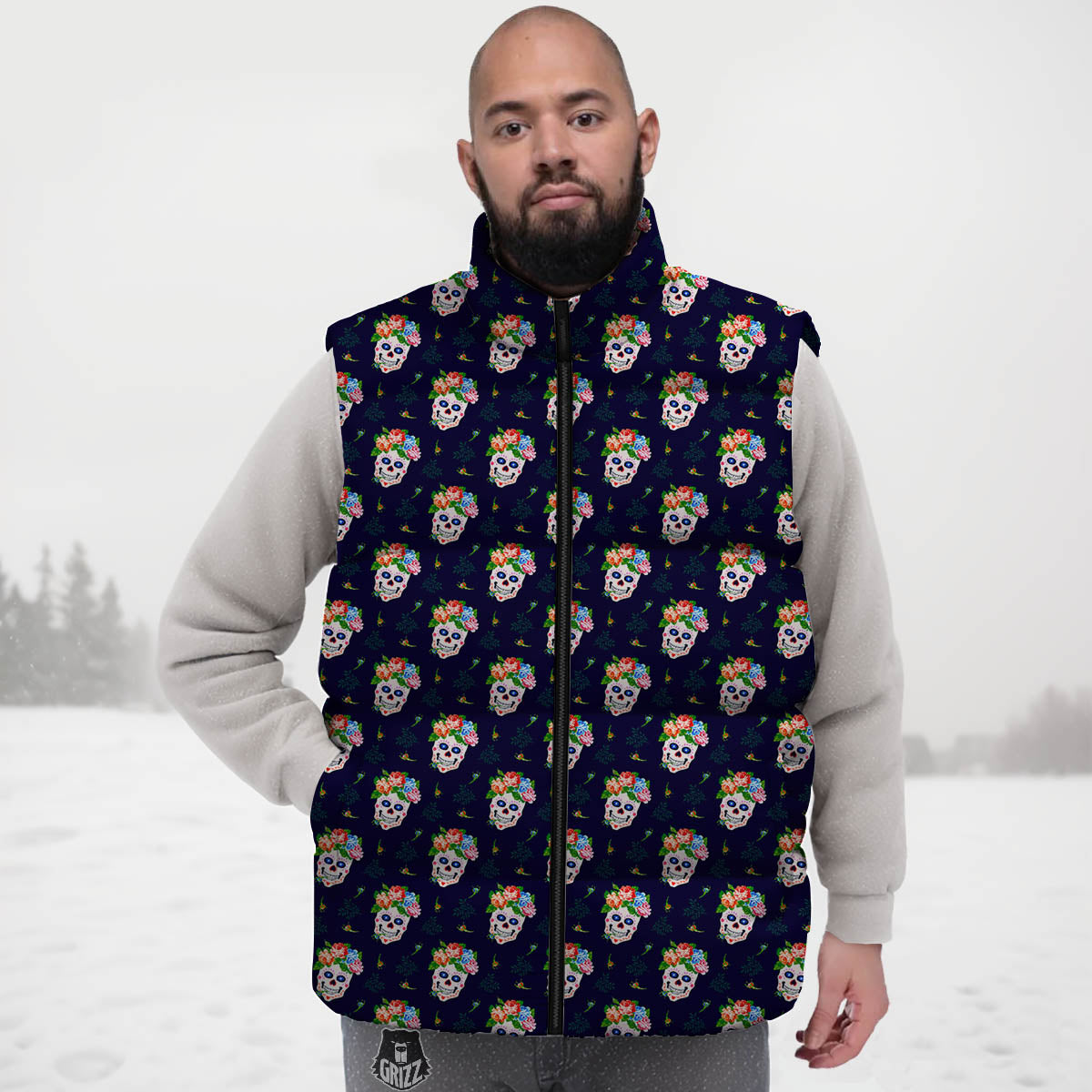 Skull Calavera Girl Print Pattern Down Vest