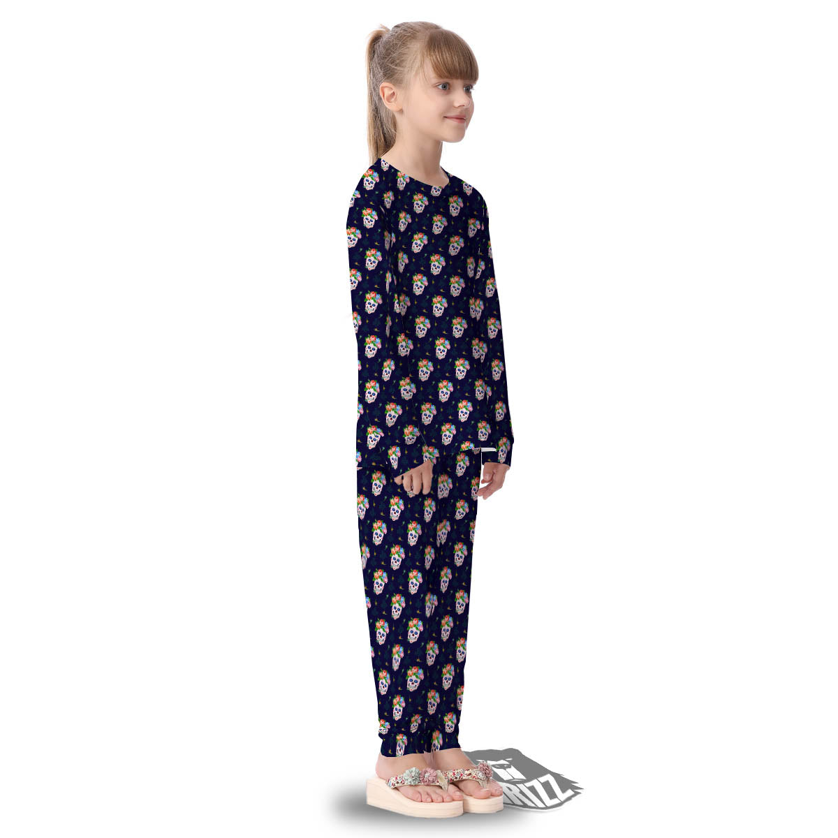 Skull Calavera Girl Print Pattern Kid's Pajamas-grizzshop
