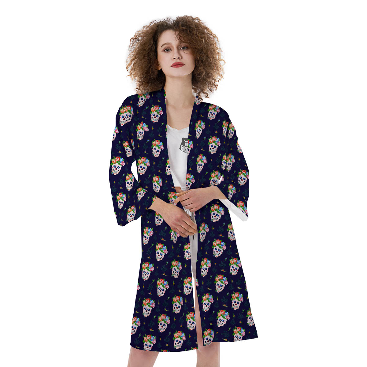 Skull Calavera Girl Print Pattern Kimono-grizzshop