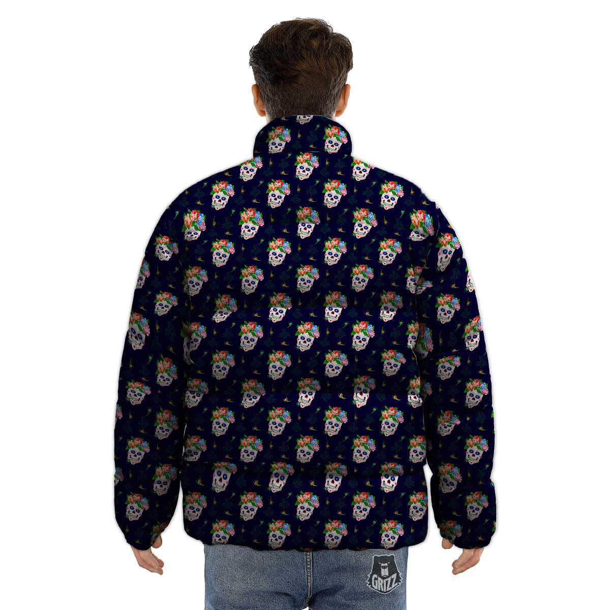 Skull Calavera Girl Print Pattern Puffer Jacket-grizzshop