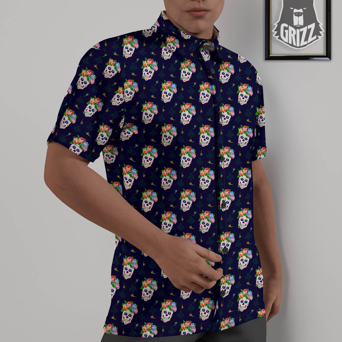Skull Calavera Girl Print Pattern Untucked Shirts-grizzshop
