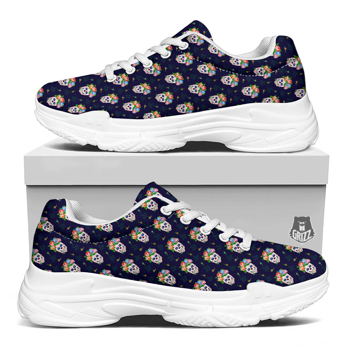 Skull Calavera Girl Print Pattern White Chunky Shoes-grizzshop