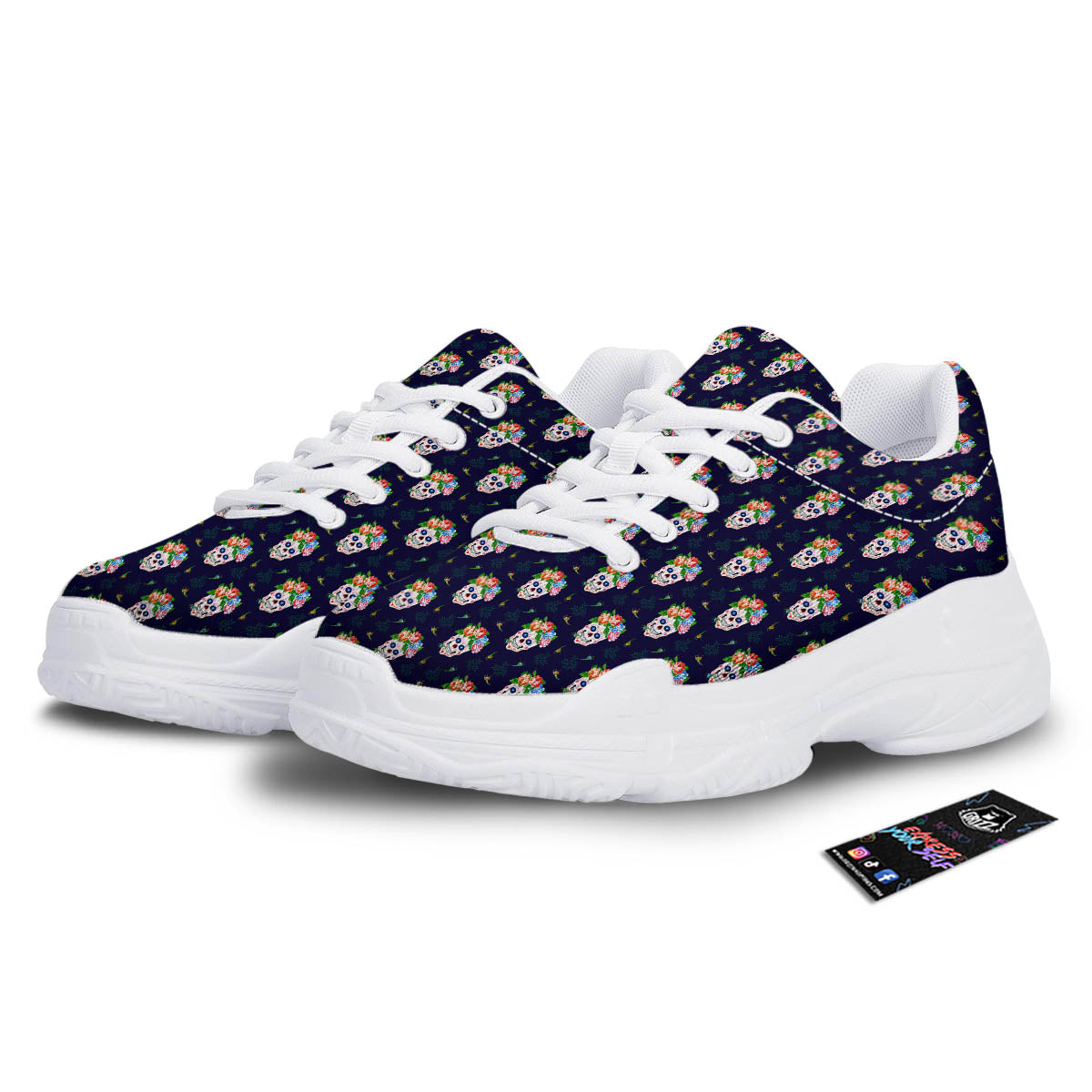 Skull Calavera Girl Print Pattern White Chunky Shoes-grizzshop