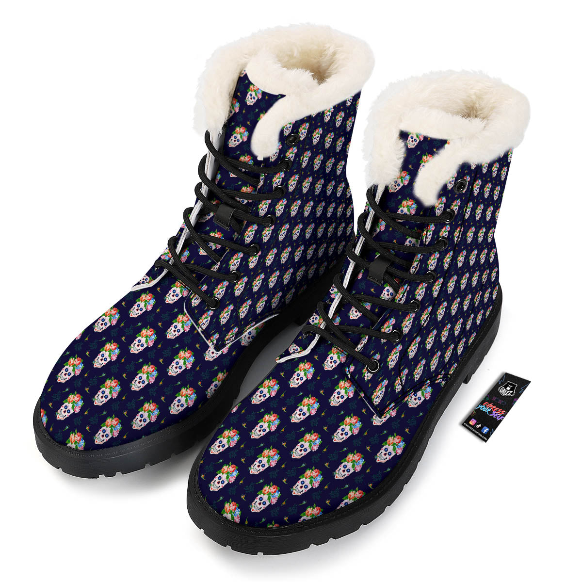 Skull Calavera Girl Print Pattern Winter Boots-grizzshop