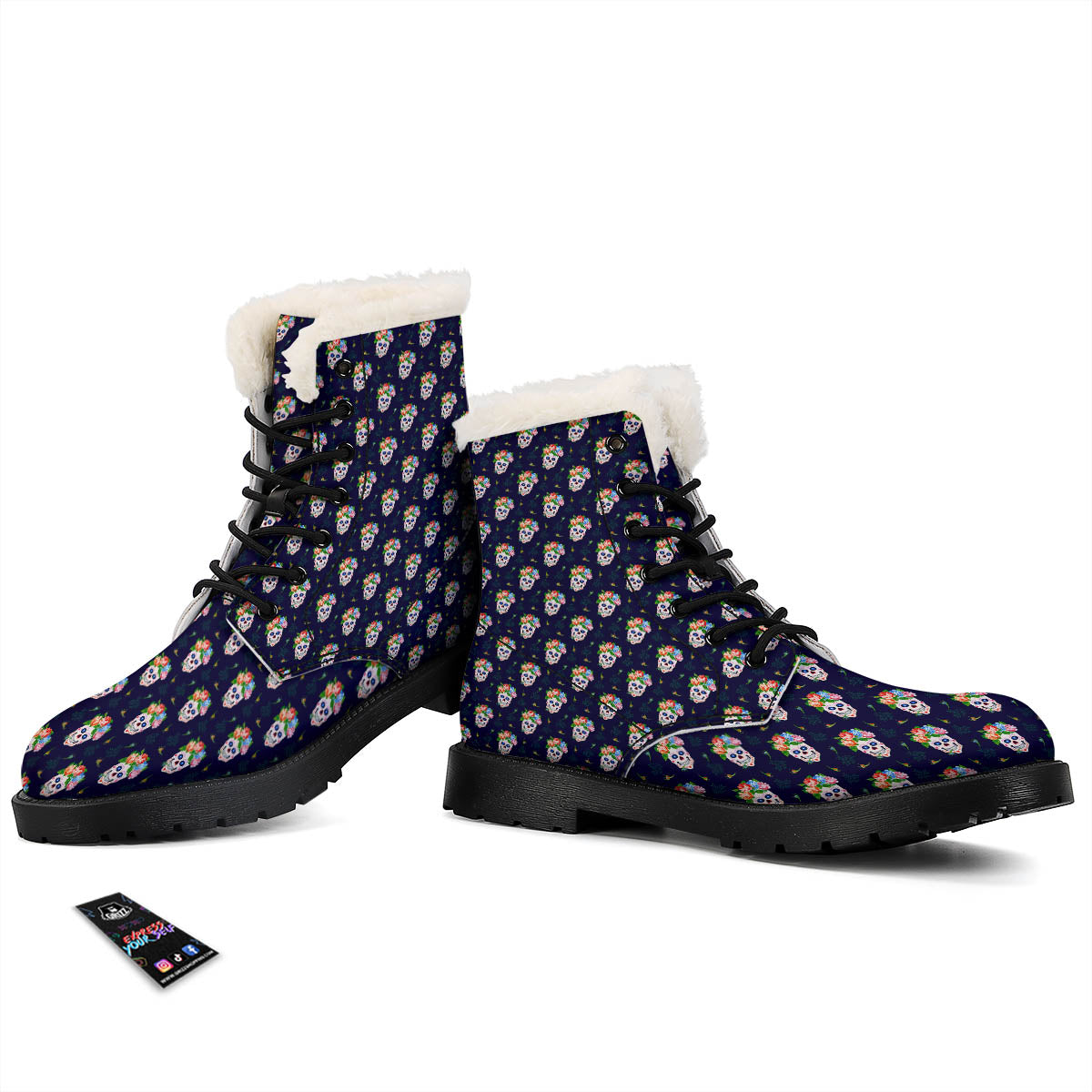 Skull Calavera Girl Print Pattern Winter Boots-grizzshop