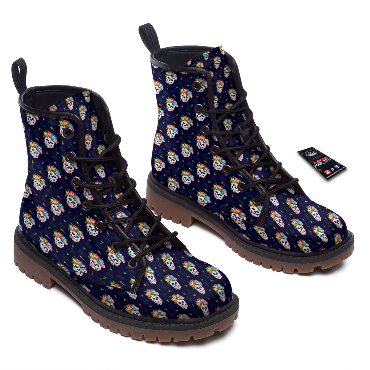 Skull Calavera Girl Print Pattern Work Boots-grizzshop