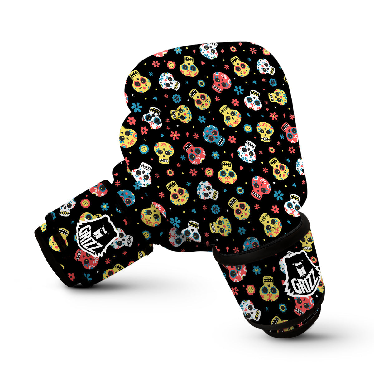 Skull Calavera Print Pattern Boxing Gloves-grizzshop