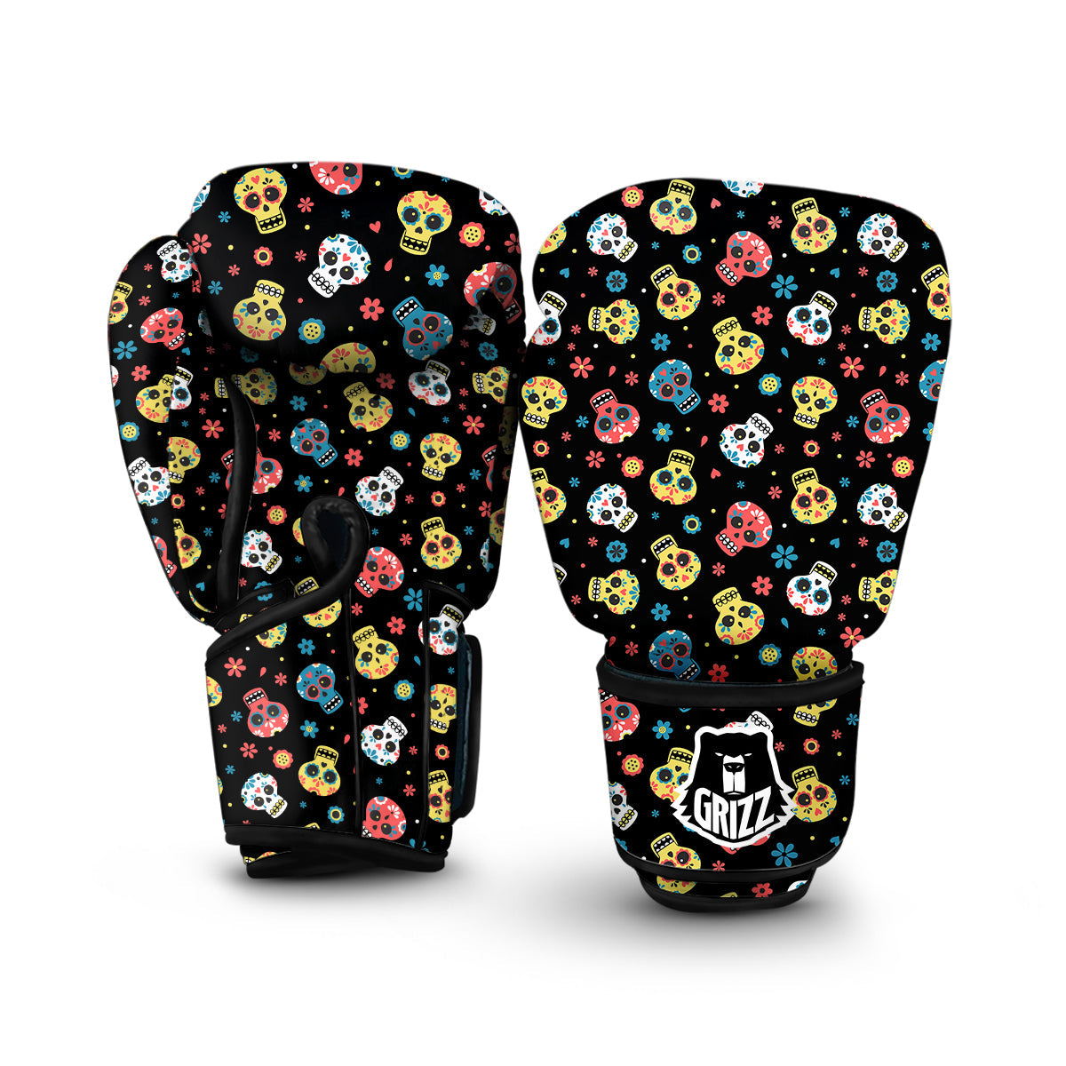 Skull Calavera Print Pattern Boxing Gloves-grizzshop