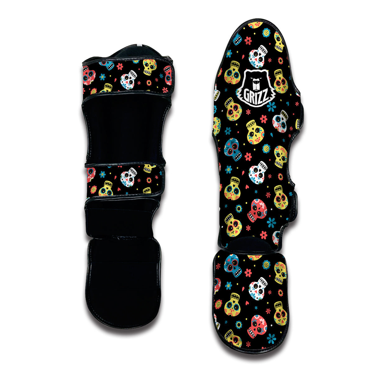 Skull Calavera Print Pattern Muay Thai Shin Guards-grizzshop