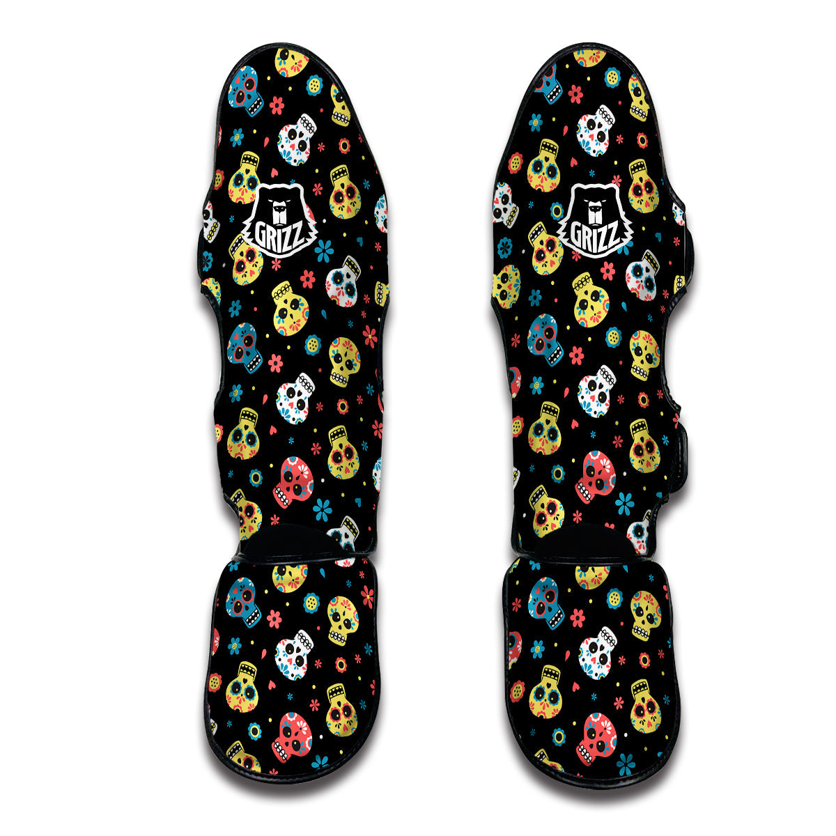 Skull Calavera Print Pattern Muay Thai Shin Guards-grizzshop