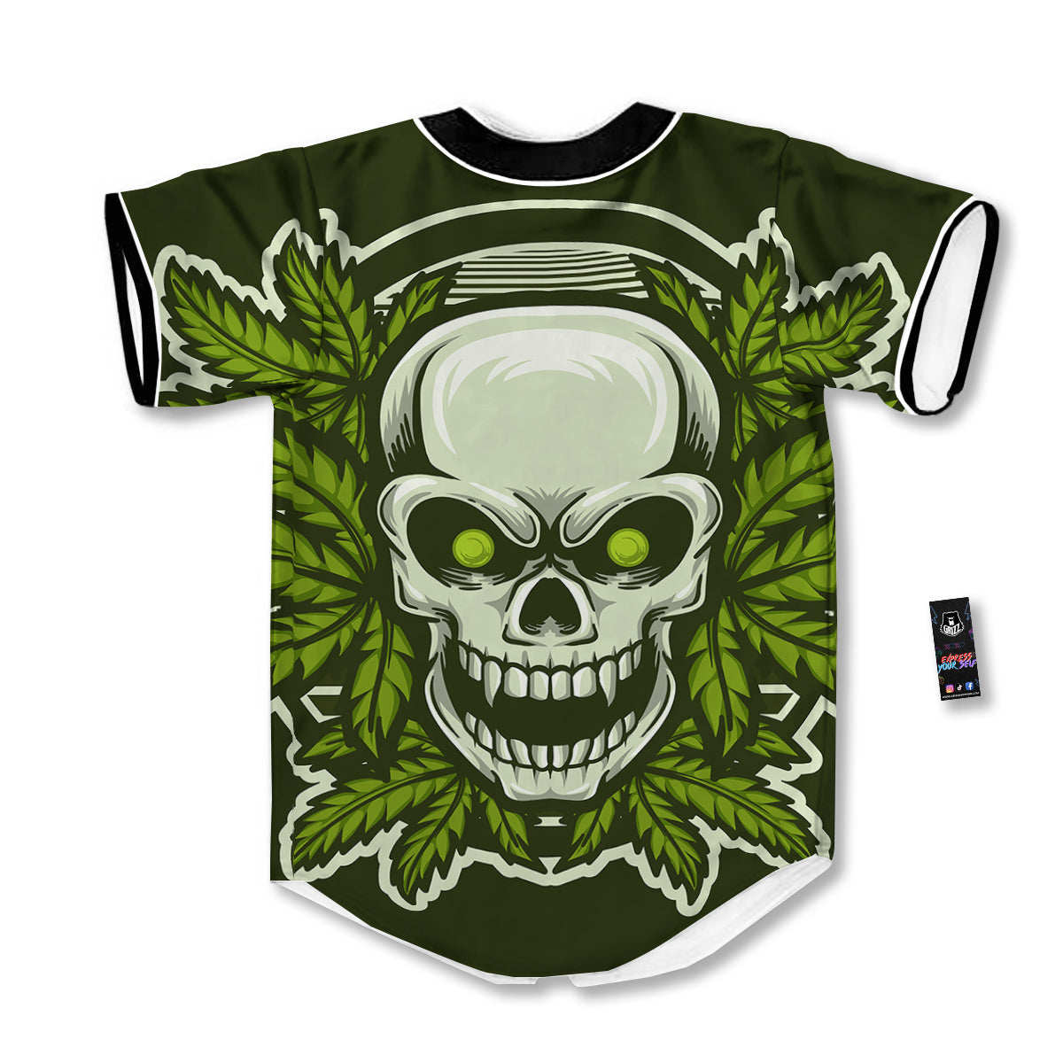 Skull Cannabis Print Baseball Jersey-grizzshop