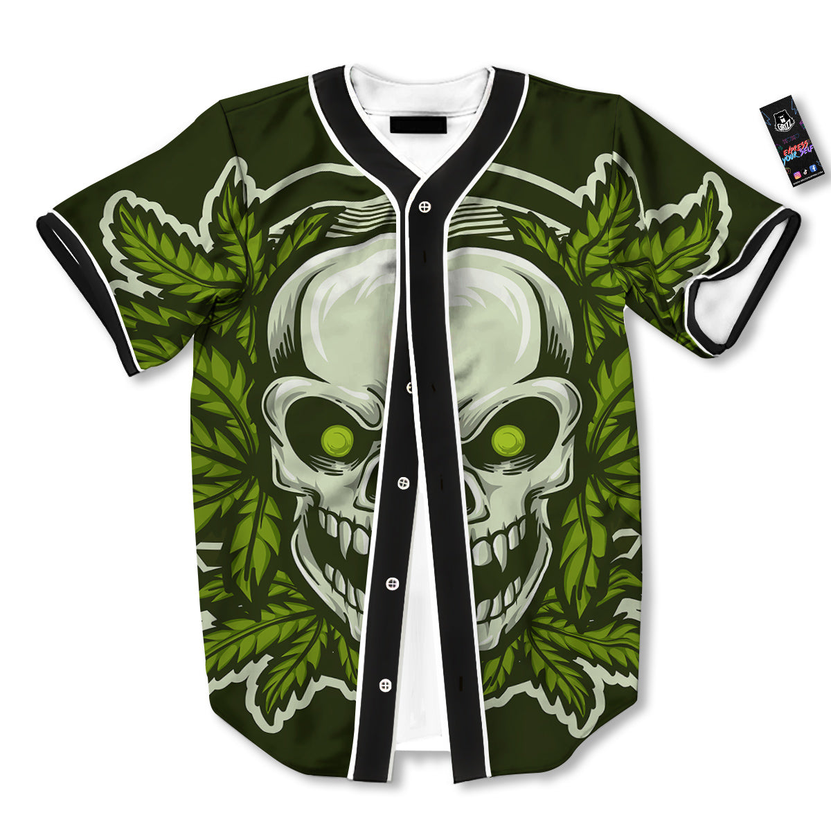 Skull Cannabis Print Baseball Jersey-grizzshop
