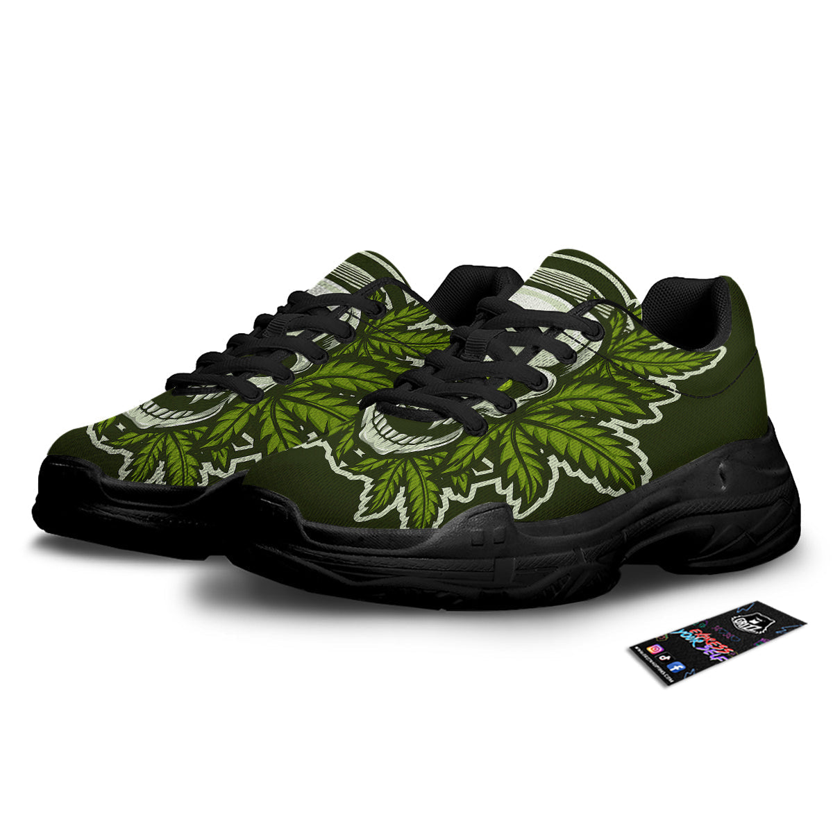 Skull Cannabis Print Black Chunky Shoes-grizzshop