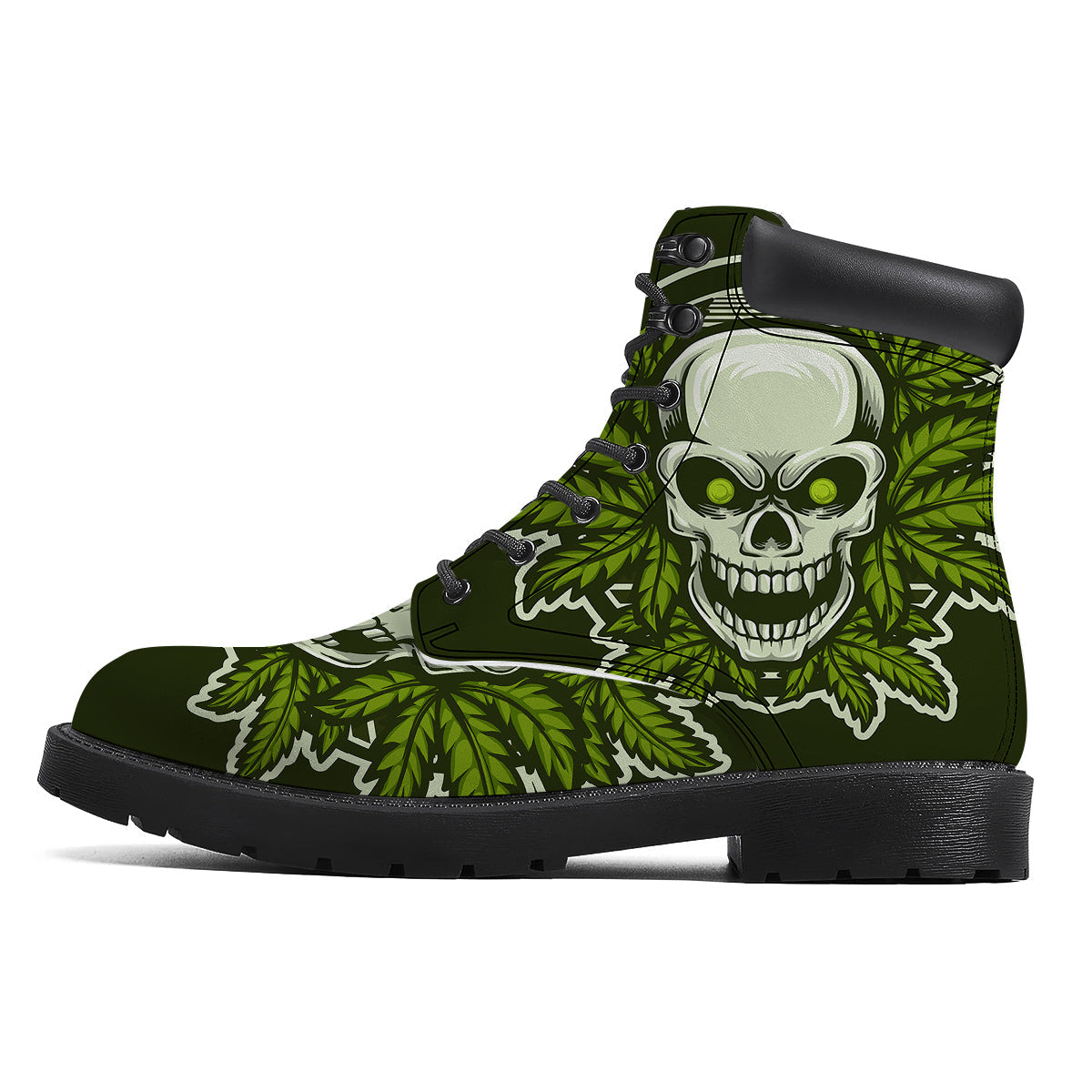 Skull Cannabis Print Boots-grizzshop