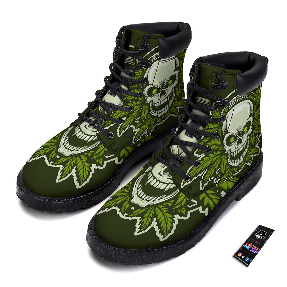 Skull Cannabis Print Boots-grizzshop