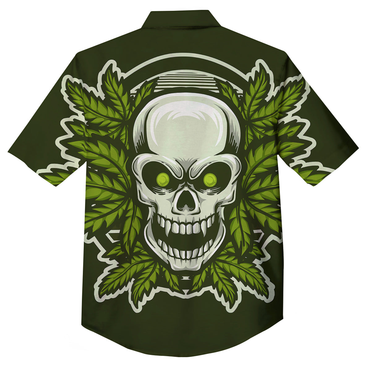 Skull Cannabis Print Button Up Shirt-grizzshop
