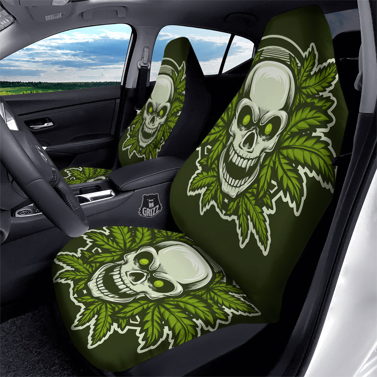 Skull Cannabis Print Car Seat Covers-grizzshop