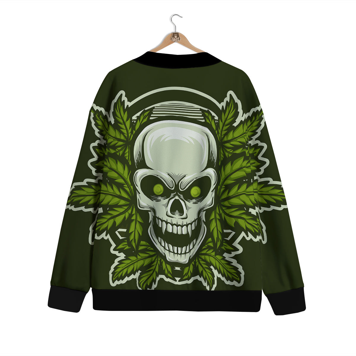 Skull Cannabis Print Cardigan-grizzshop