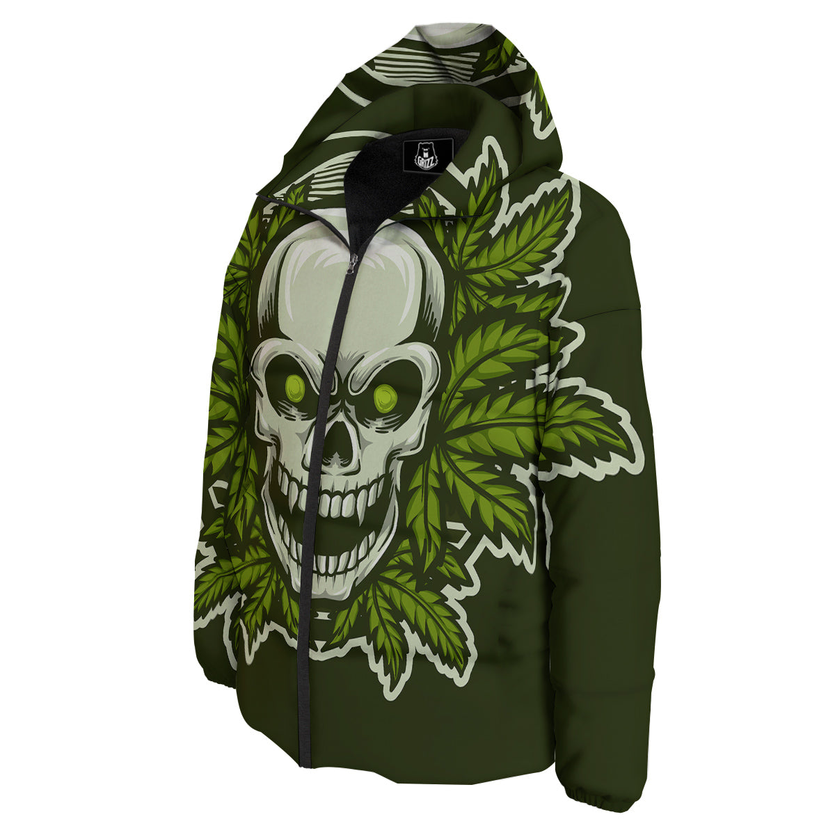 Skull Cannabis Print Down Jacket-grizzshop