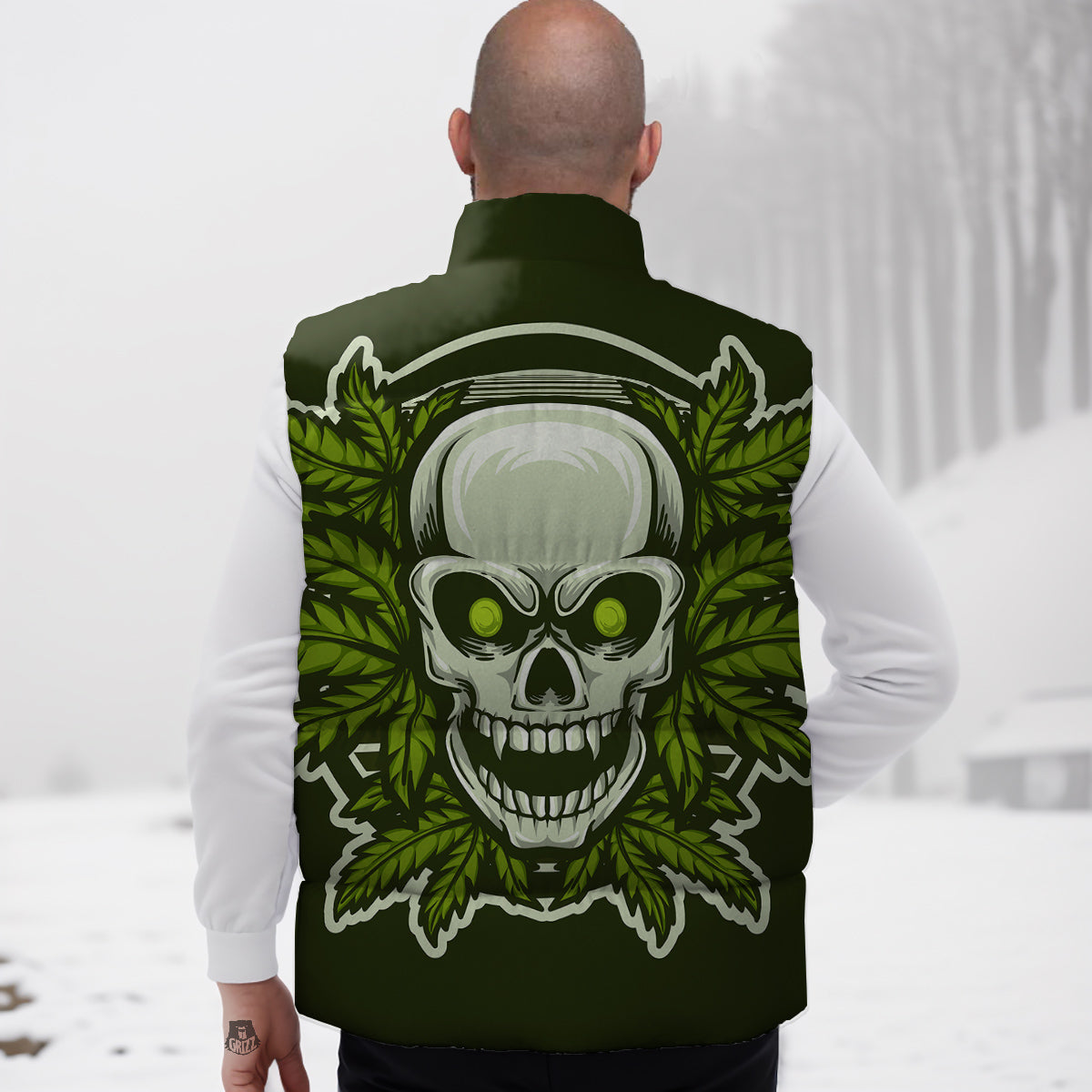 Skull Cannabis Print Down Vest