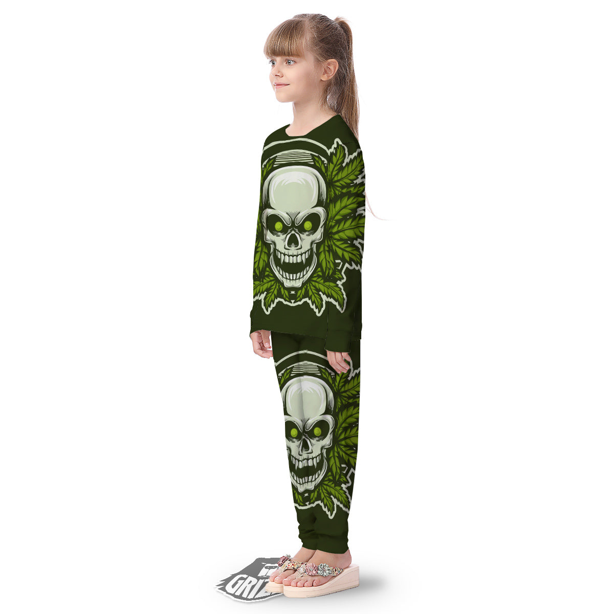 Skull Cannabis Print Kid's Pajamas-grizzshop