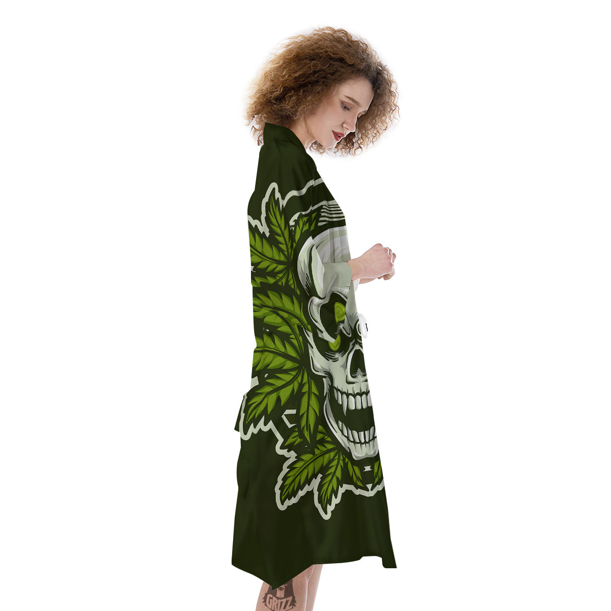 Skull Cannabis Print Kimono-grizzshop