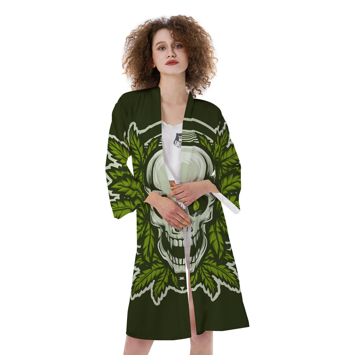 Skull Cannabis Print Kimono-grizzshop