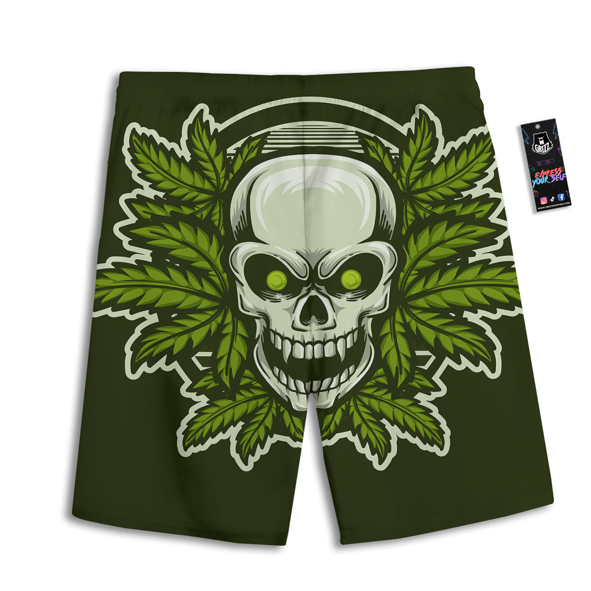Skull Cannabis Print Men's Athletic Shorts