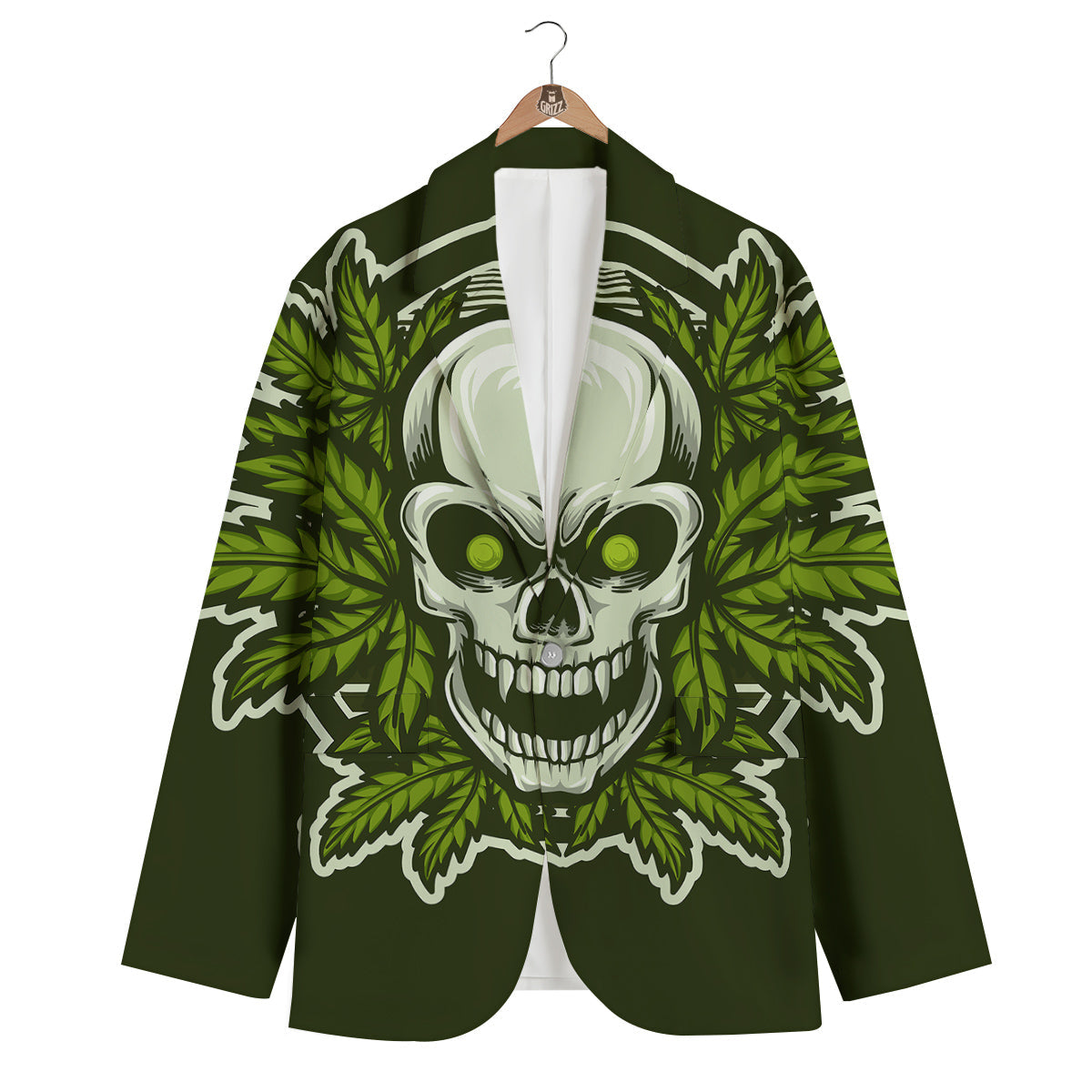 Skull Cannabis Print Men's Blazer-grizzshop