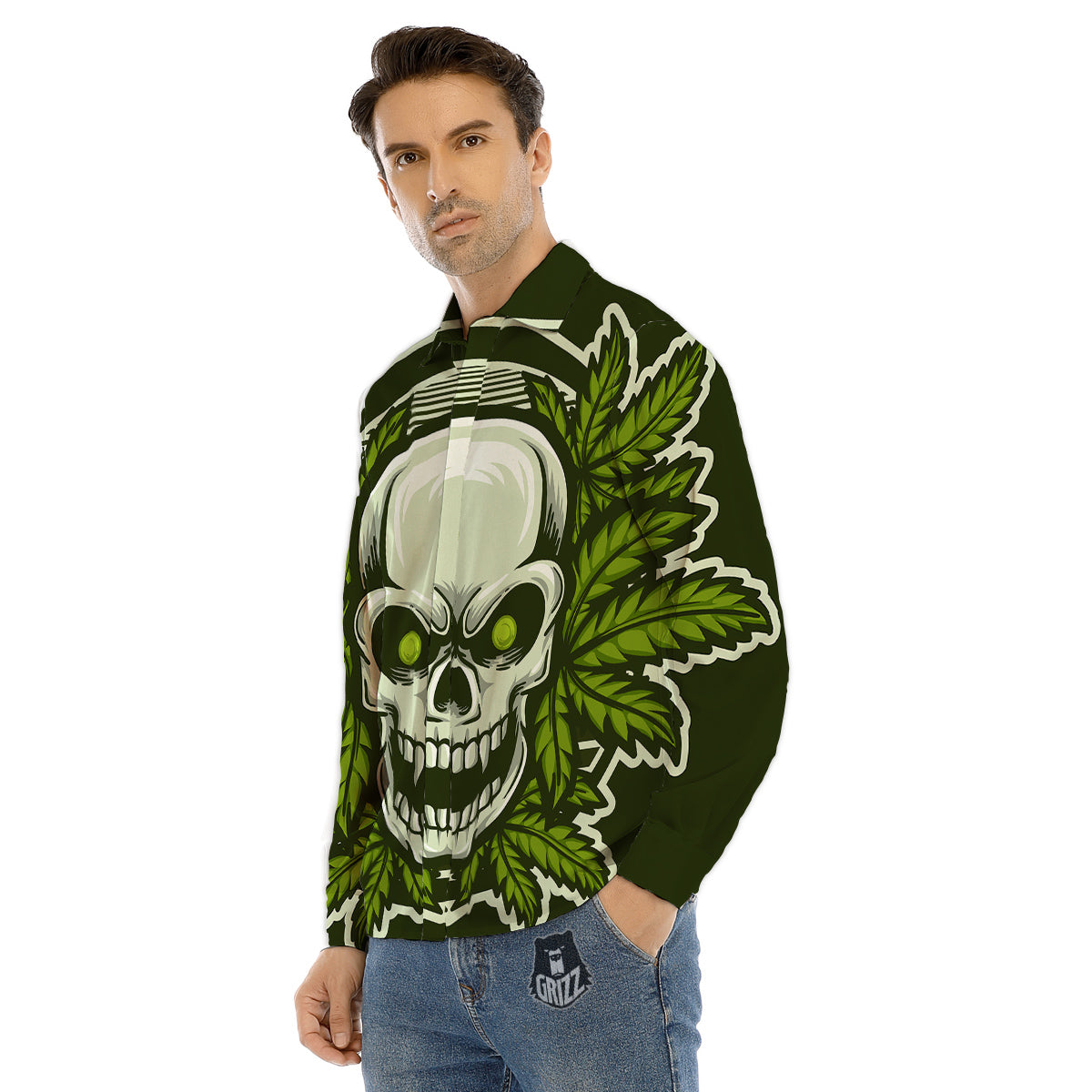 Skull Cannabis Print Men's Dress Shirts-grizzshop