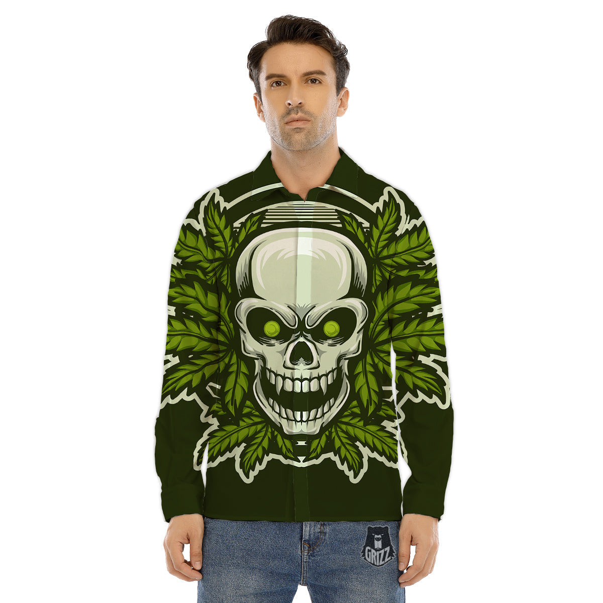 Skull Cannabis Print Men's Dress Shirts-grizzshop