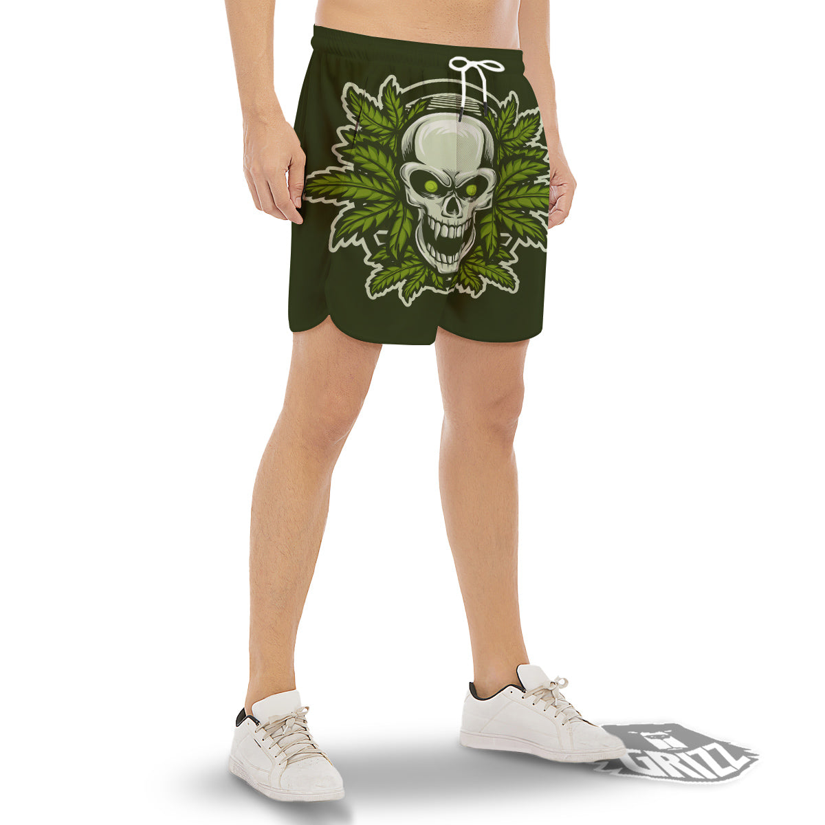 Skull Cannabis Print Men's Gym Shorts-grizzshop