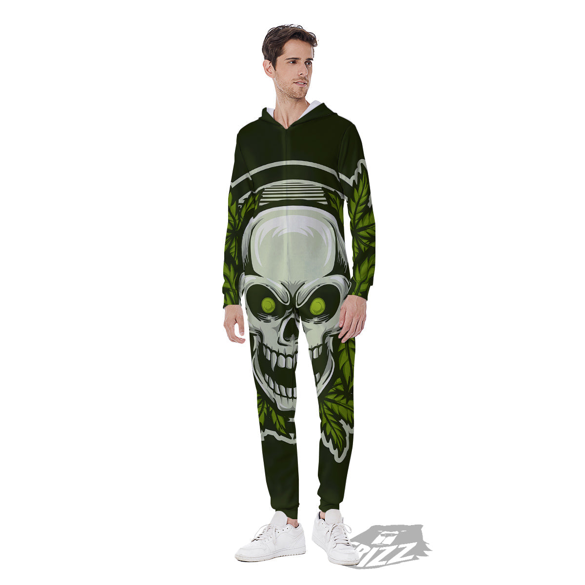 Skull Cannabis Print Men's Jumpsuit-grizzshop