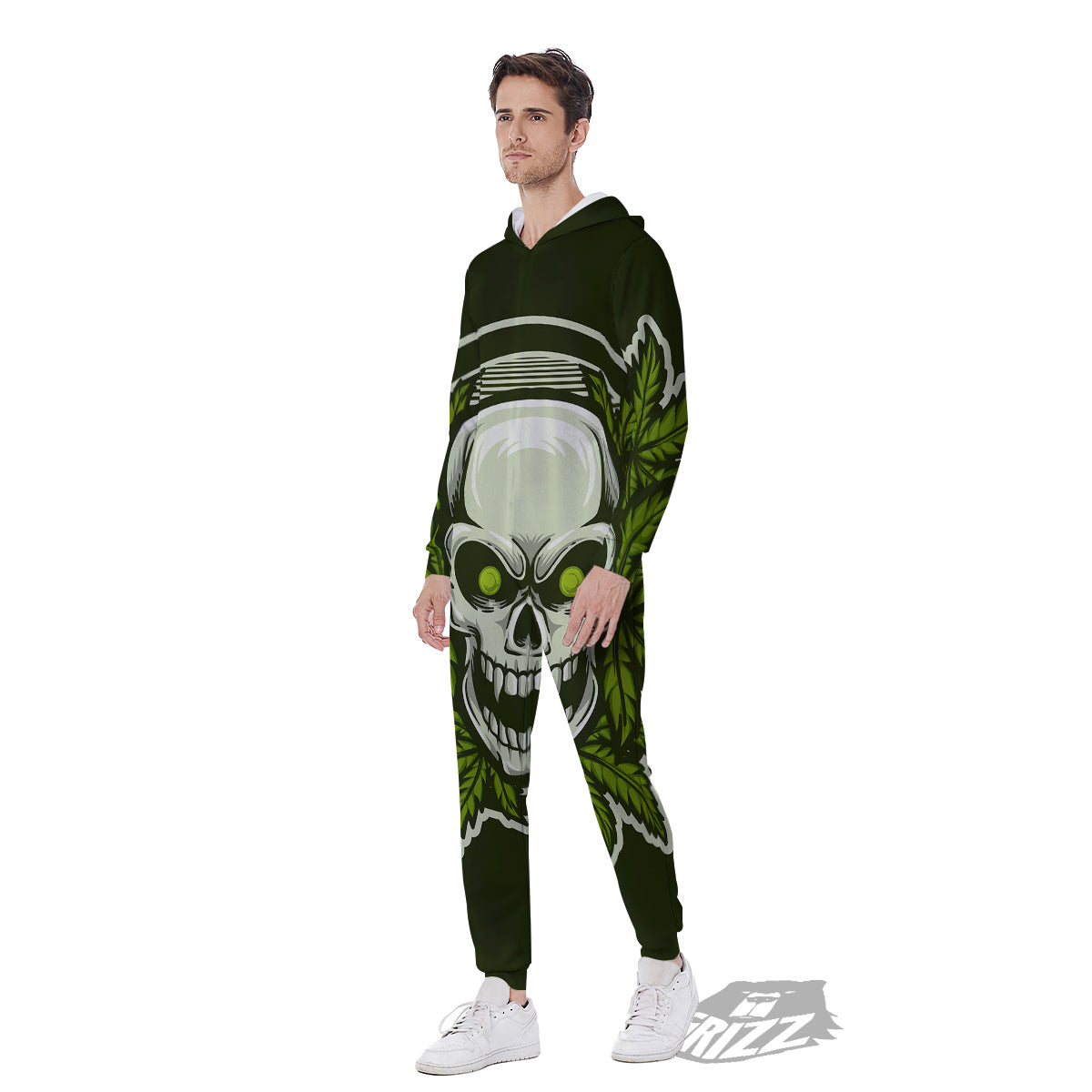 Skull Cannabis Print Men's Jumpsuit-grizzshop
