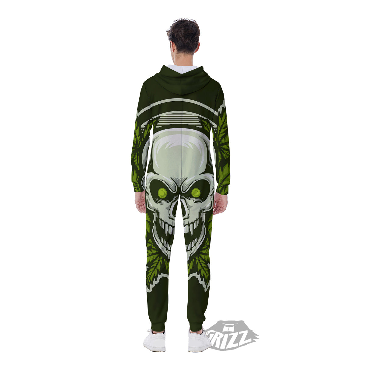 Skull Cannabis Print Men's Jumpsuit-grizzshop
