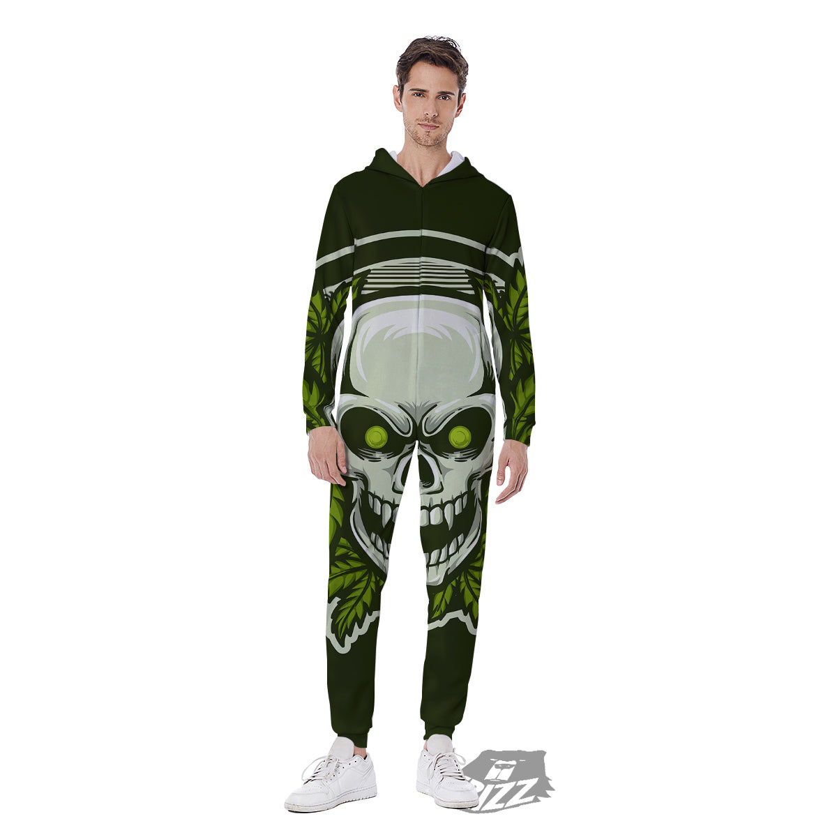 Skull Cannabis Print Men's Jumpsuit-grizzshop