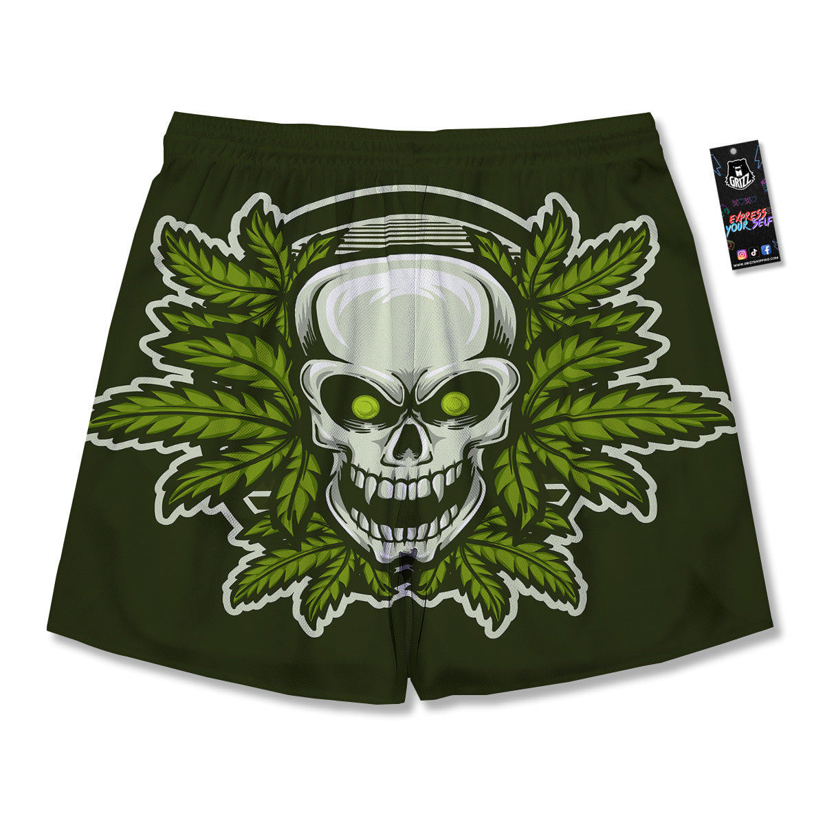 Skull Cannabis Print Men's Running Shorts-grizzshop