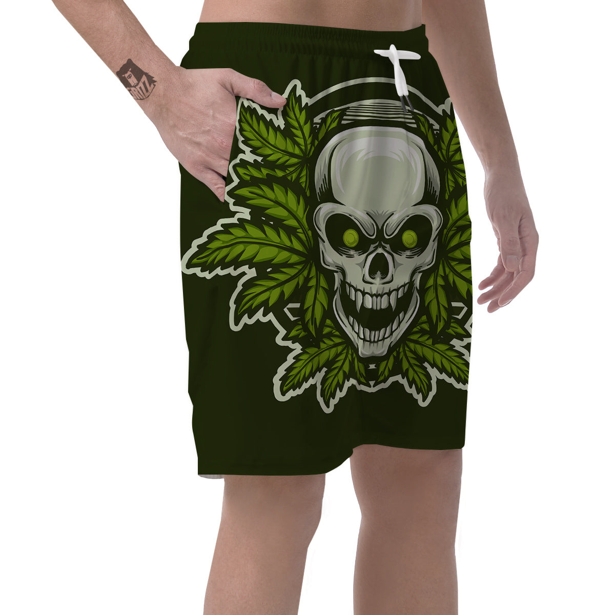 Skull Cannabis Print Men's Shorts-grizzshop
