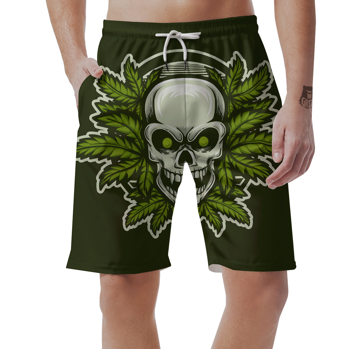 Skull Cannabis Print Men's Shorts-grizzshop