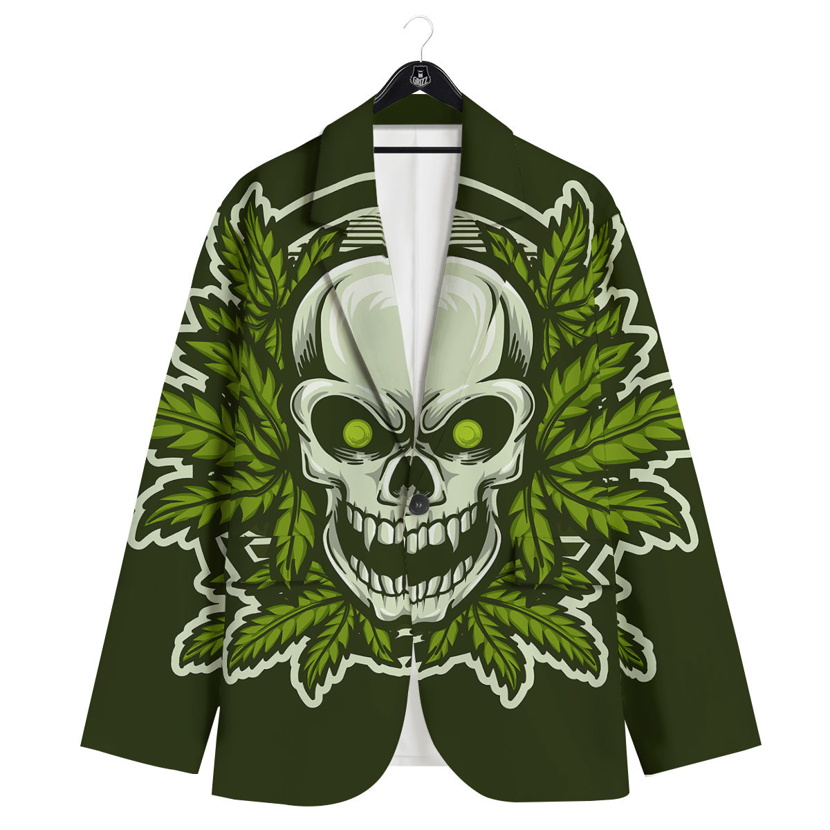 Skull Cannabis Print Men's Sport Coat-grizzshop