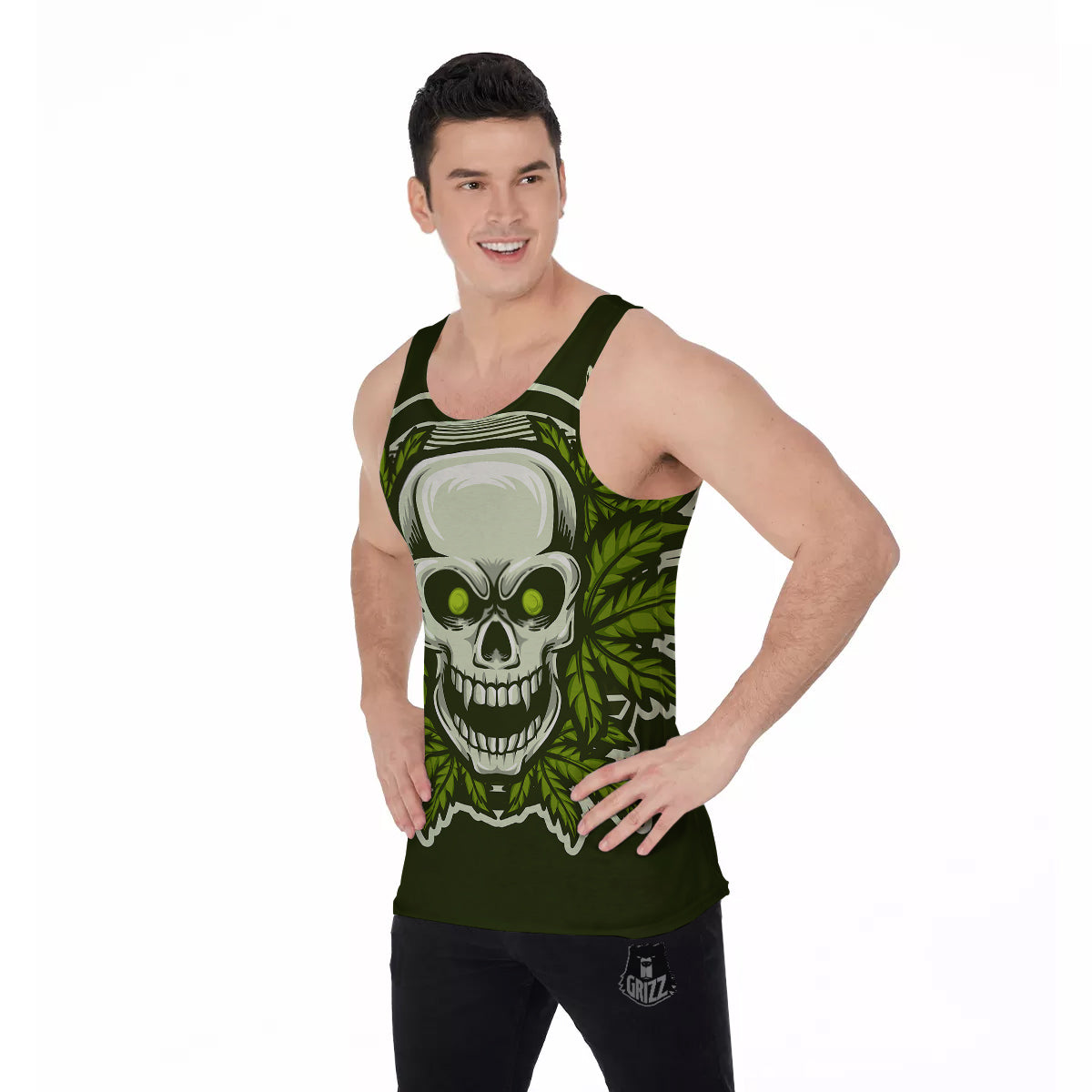 Skull Cannabis Print Men's Tank Top-grizzshop