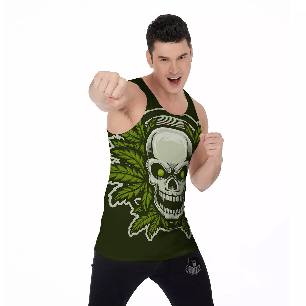 Skull Cannabis Print Men's Tank Top-grizzshop