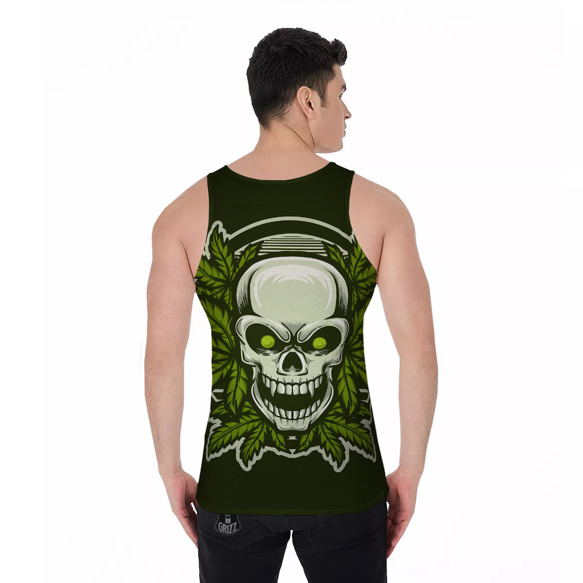 Skull Cannabis Print Men's Tank Top-grizzshop