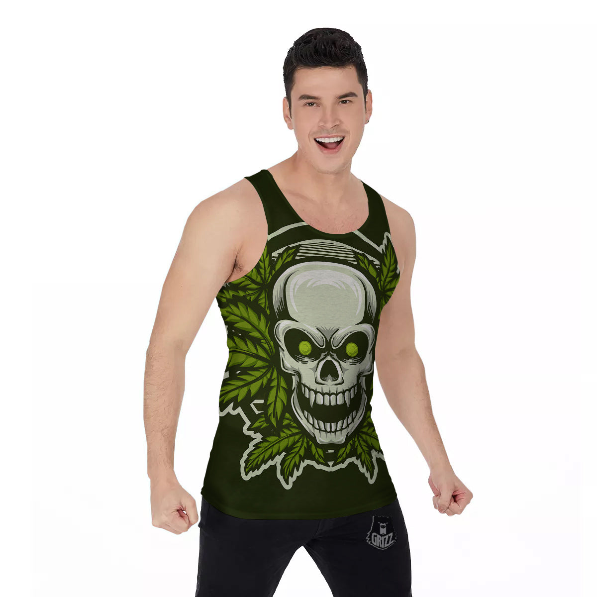 Skull Cannabis Print Men's Tank Top-grizzshop