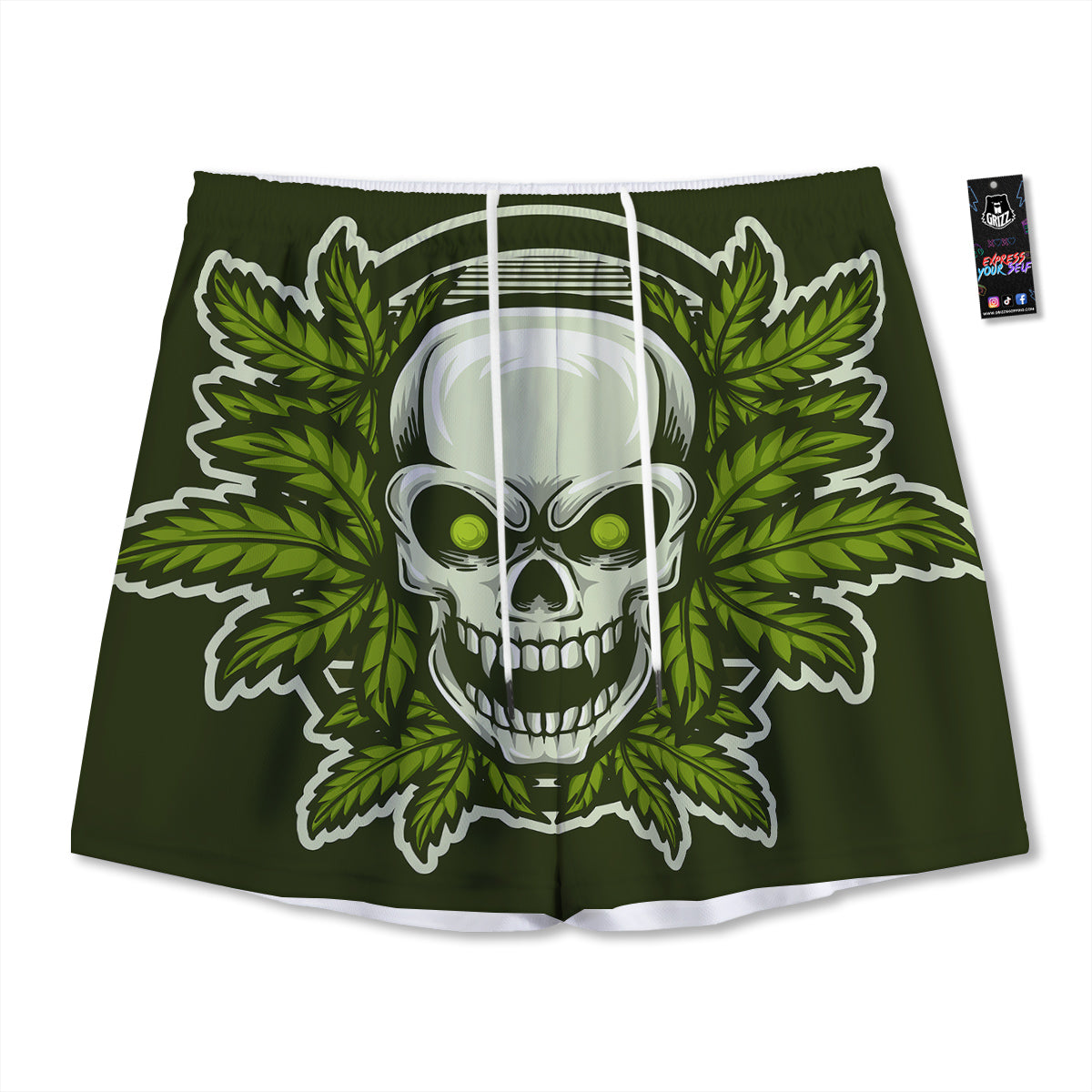 Samurai Ghost Mask Print Pattern Mesh Shorts