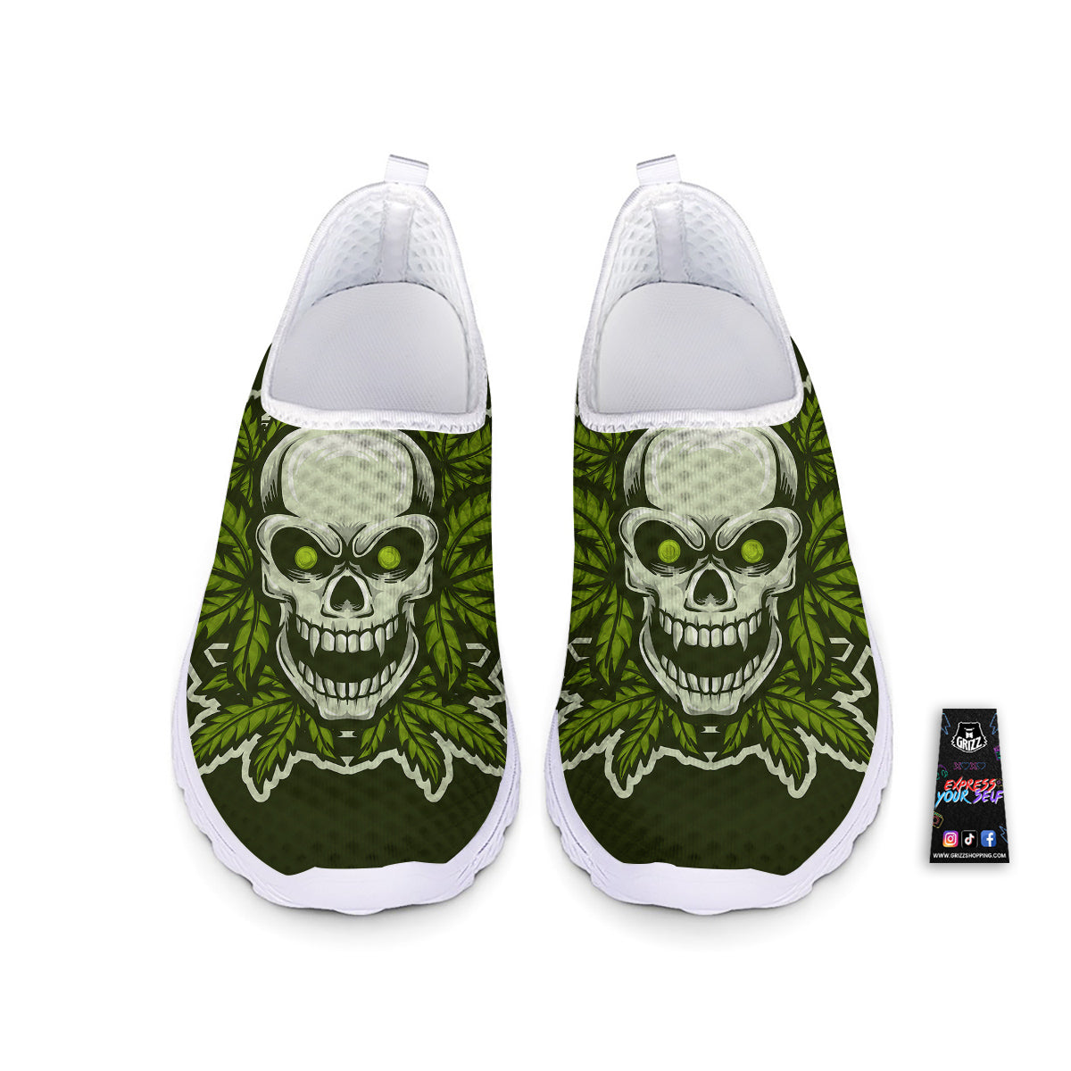 Skull Cannabis Print Nurse Shoes-grizzshop