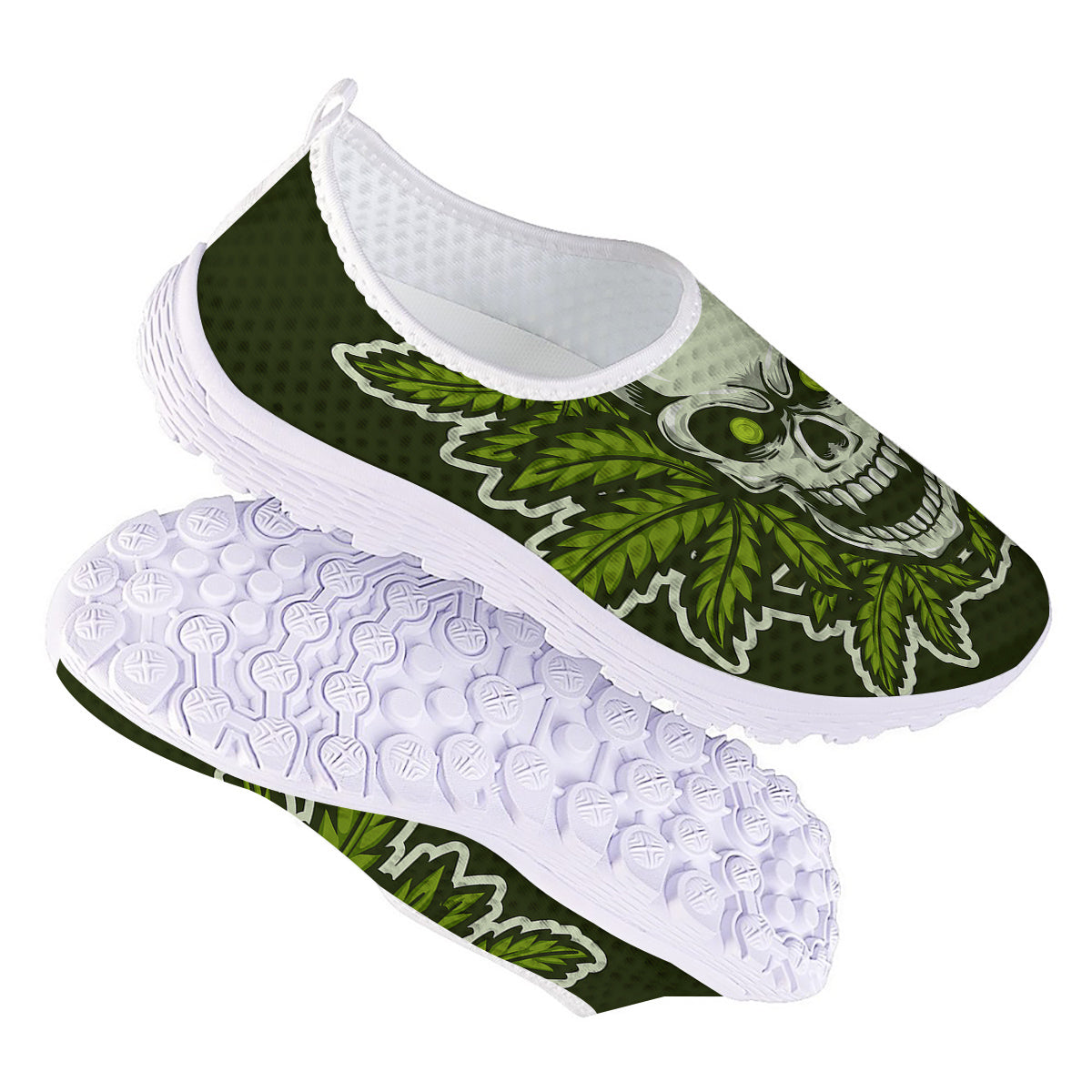 Skull Cannabis Print Nurse Shoes-grizzshop