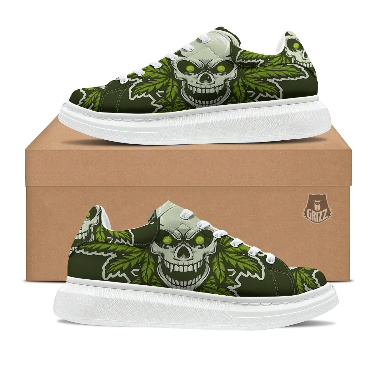 Skull Cannabis Print Platform Shoes-grizzshop