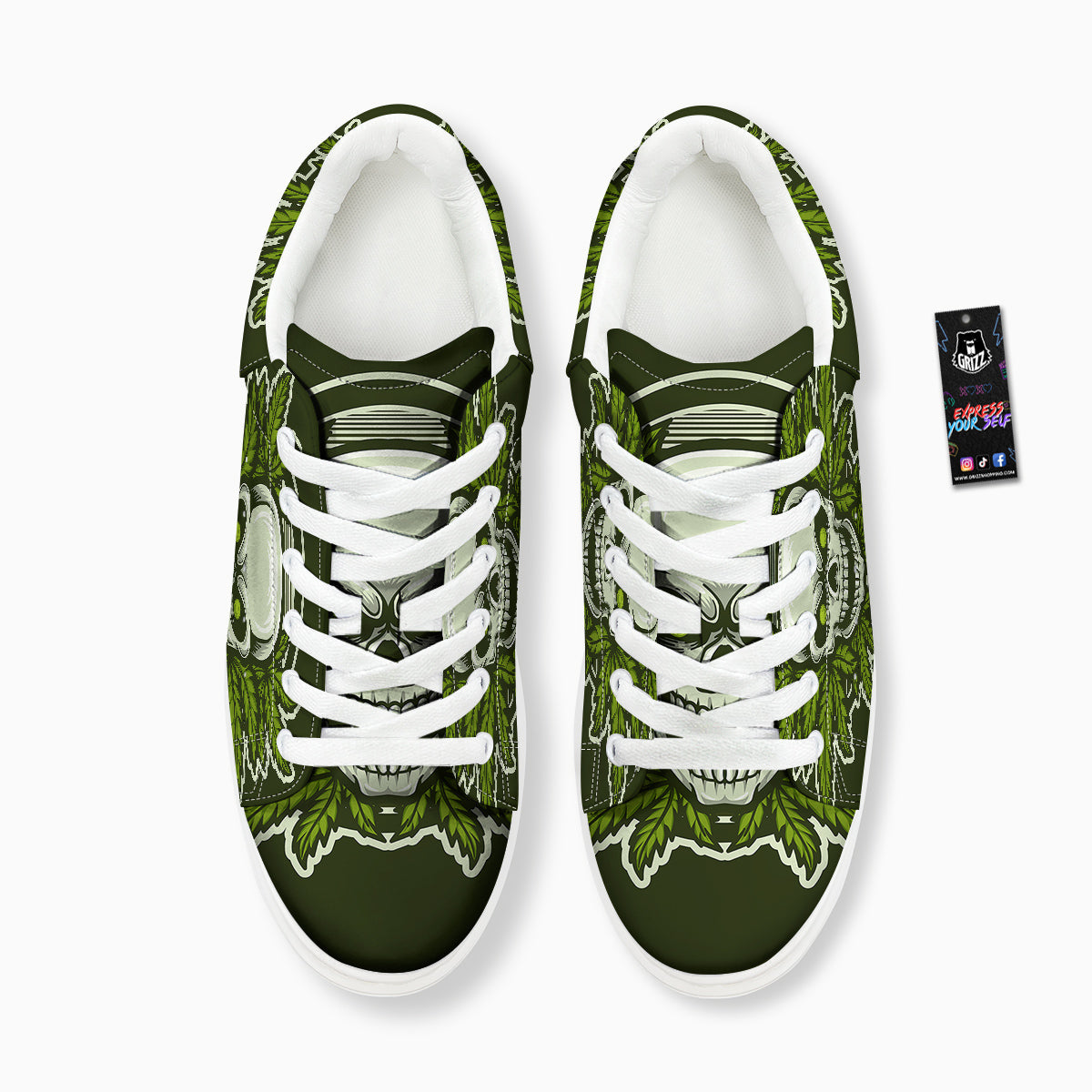 Skull Cannabis Print Platform Shoes-grizzshop